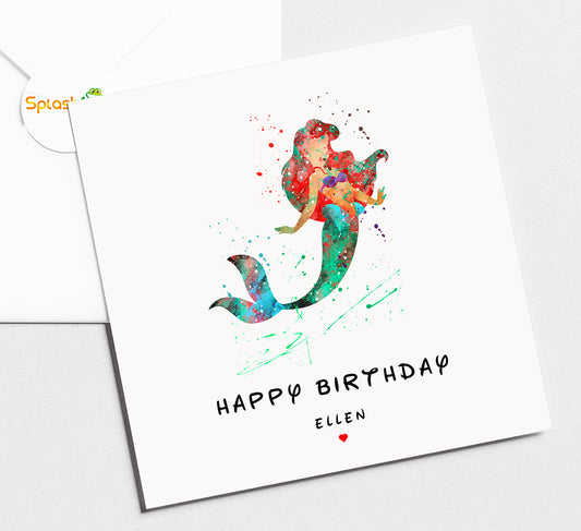 Little Mermaid Ariel Birthday Card, Disney Personalised Birthday Card. Disney Princess Card, Disney Princesses Card by Splashfrog